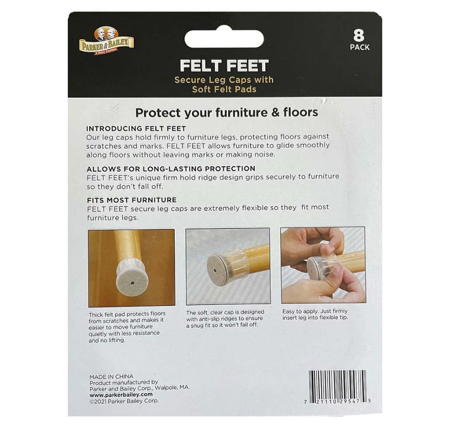 Parker & Bailey Secure Furniture Leg Caps With Soft Felt Pads – 8 Pack - Image 2