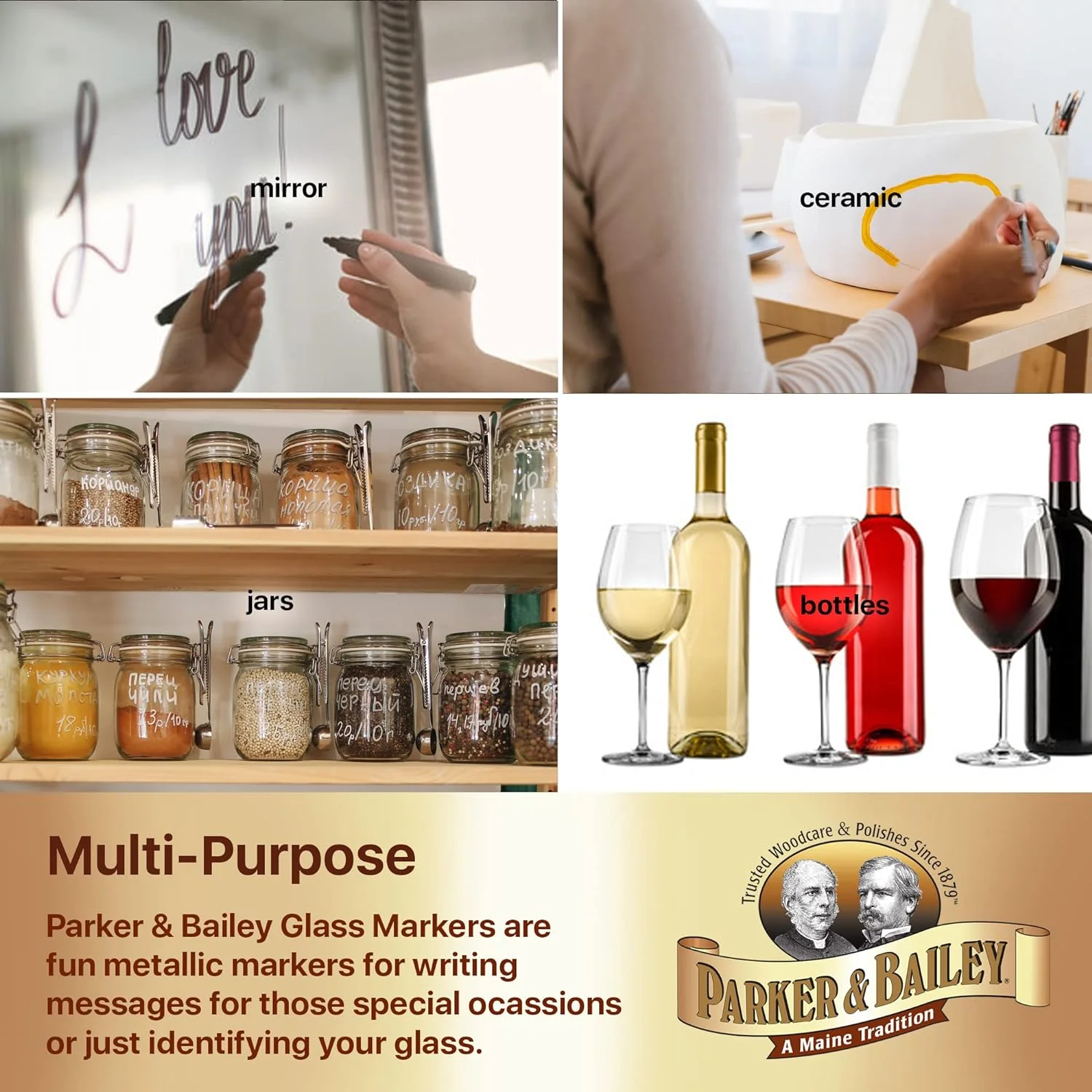Parker & Bailey Washable Glass Markers - Metallic Washable Wine Markers for Window Mirror Ceramics Drink Glasses Bottles - Image 3
