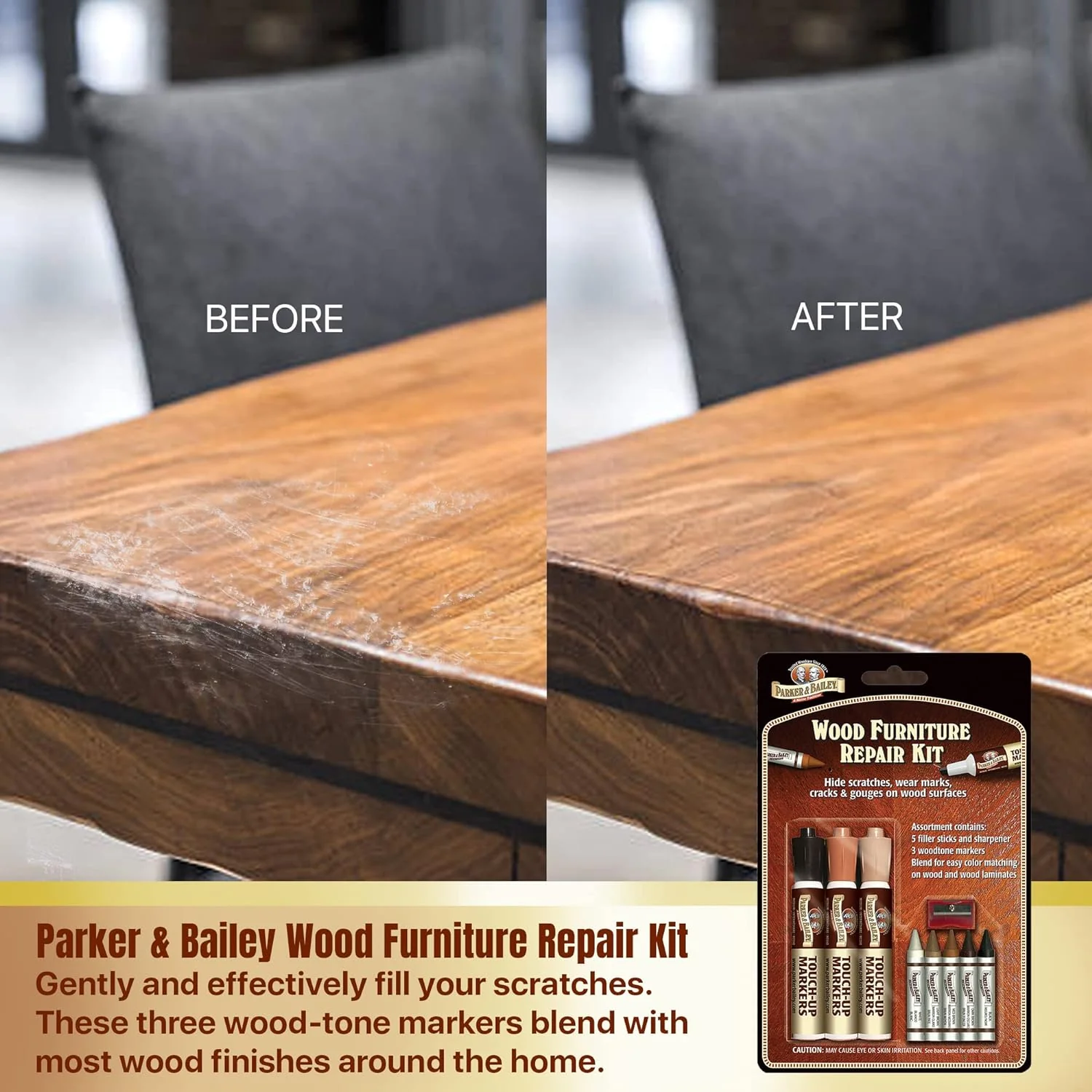 Parker & Bailey Wood Repair Kit - Furniture Markers and Scratch Repair Crayon Filler Sticks - Image 3