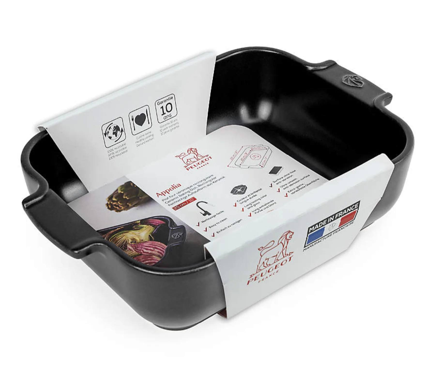 Peugeot Appolia Rectangular Ceramic Casserole Baking Dish – 10" – Satin Black - Image 2