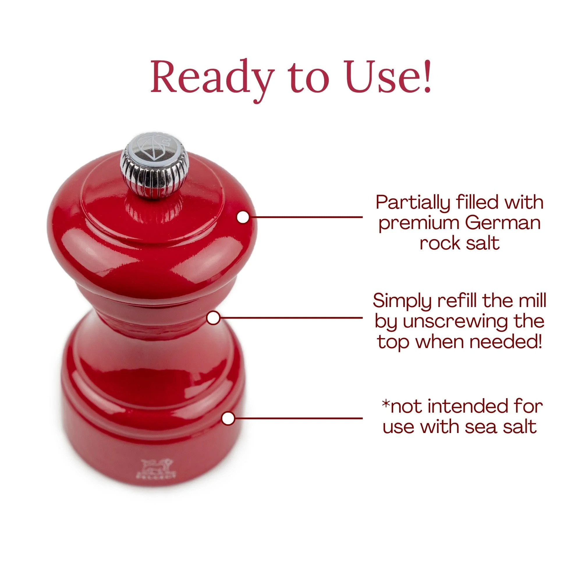 Peugeot Bistro Manual Gloss Painted Wood Pepper Mill – Red  – 4" - Image 2