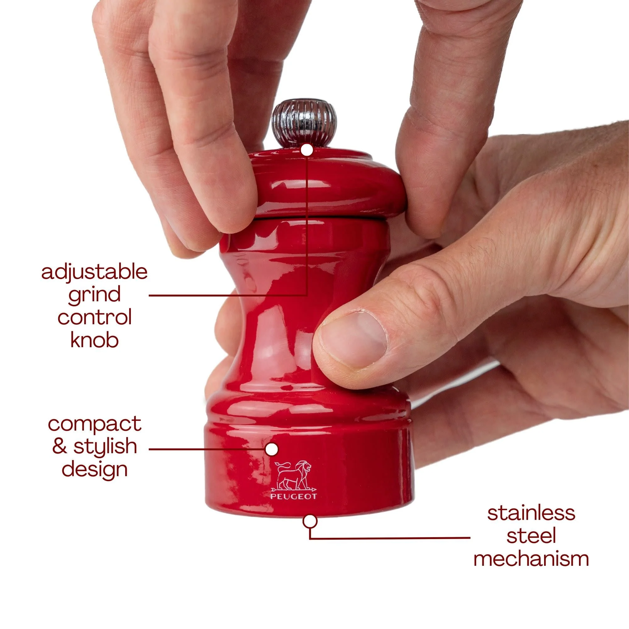 Peugeot Bistro Manual Gloss Painted Wood Pepper Mill – Red  – 4" - Image 3