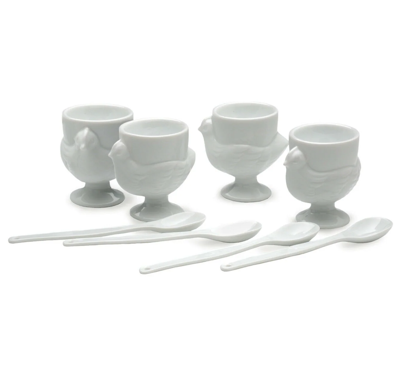 Porcelain Egg Cup & Spoon Set in White – 8 pc set