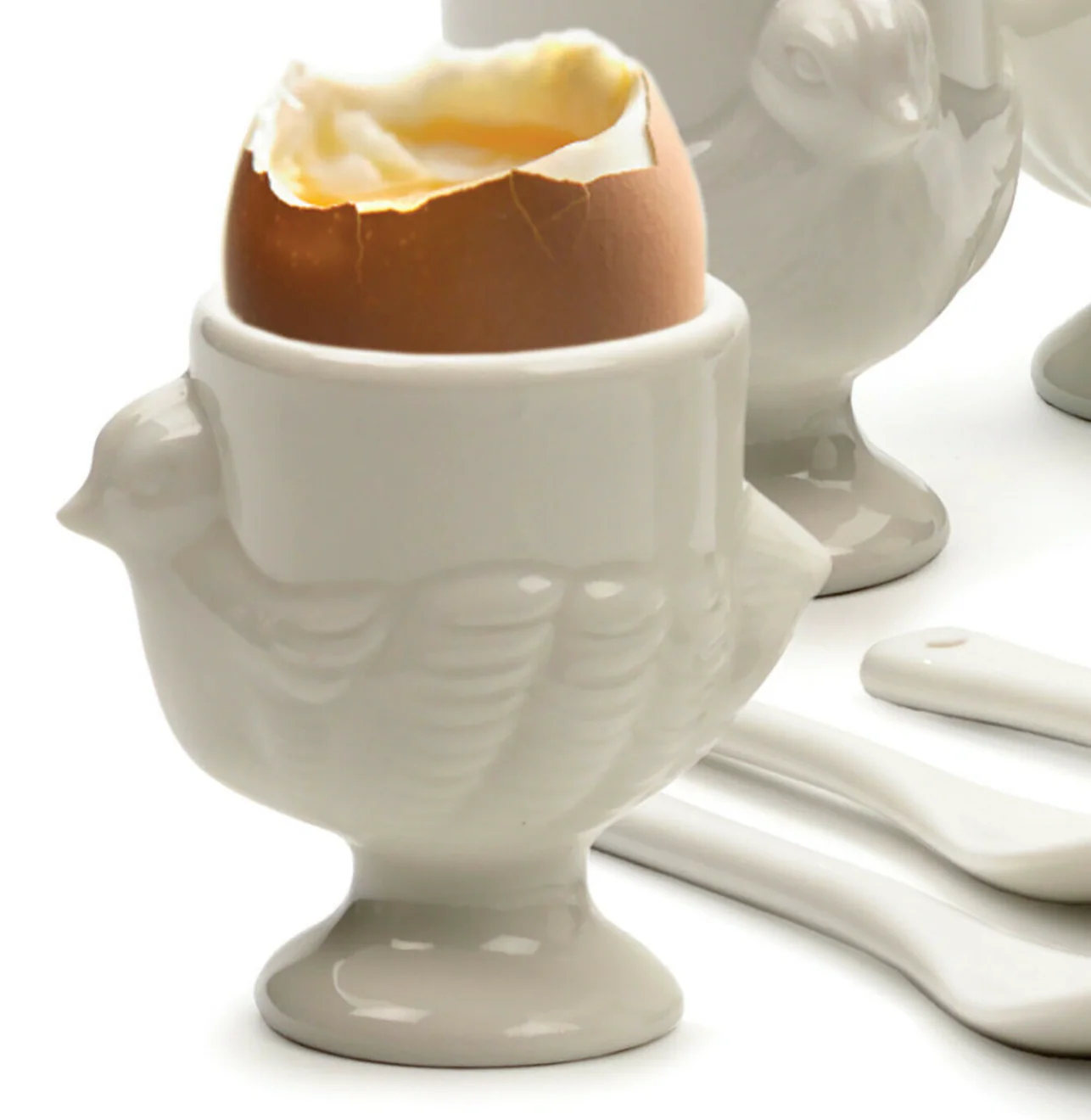 Porcelain Egg Cup & Spoon Set in White – 8 pc set - Image 2