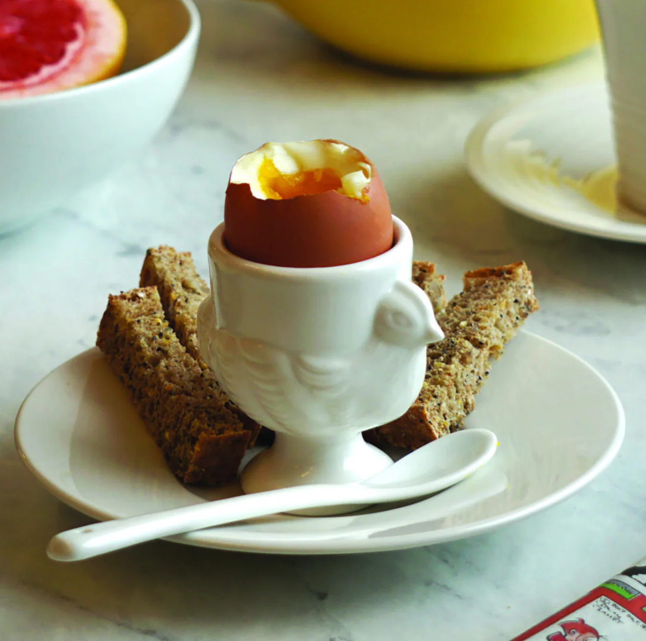 Porcelain Egg Cup & Spoon Set in White – 8 pc set - Image 3