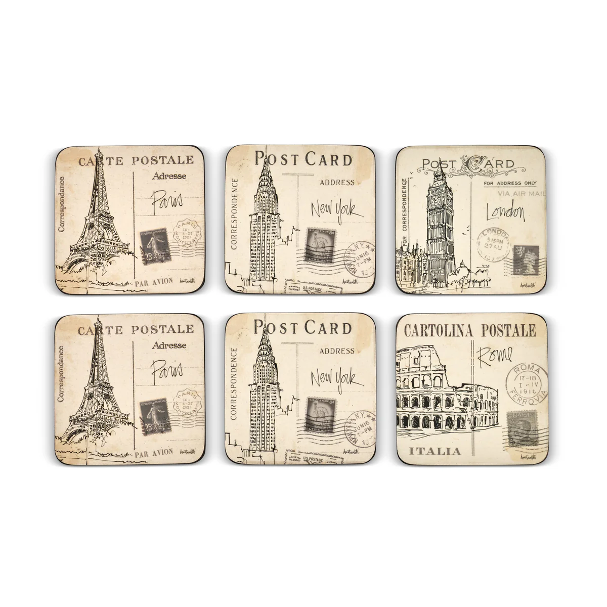 Postcard Sketches Coasters – Set of 6 - Image 2