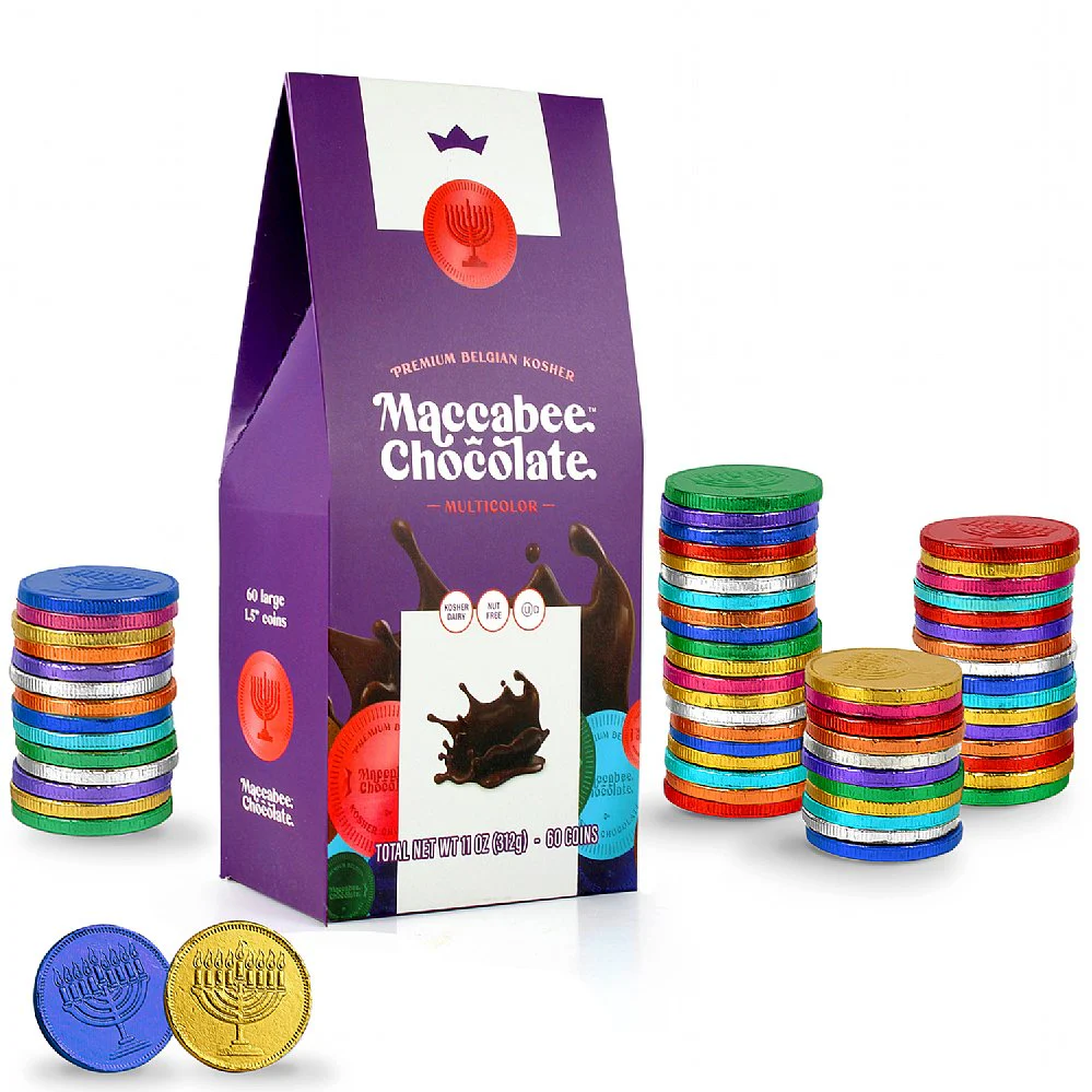 Premium Hanukkah Milk-Chocolate Coins Gift Box – Multi-Color – 60 Coins **