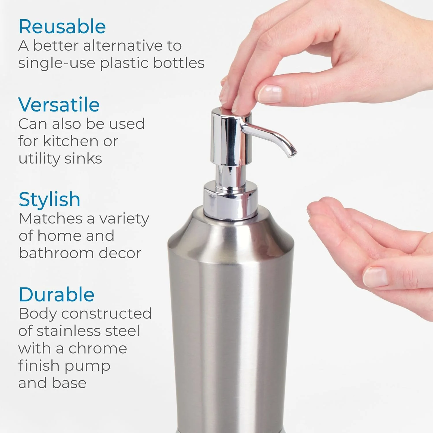 Prestin Soap Dispenser Brushed & Chrome Split Finish - Image 3