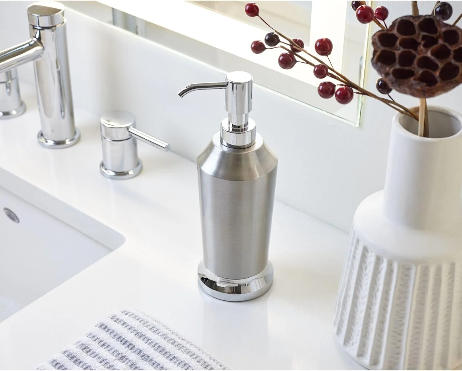 Prestin Soap Dispenser Brushed & Chrome Split Finish - Image 6