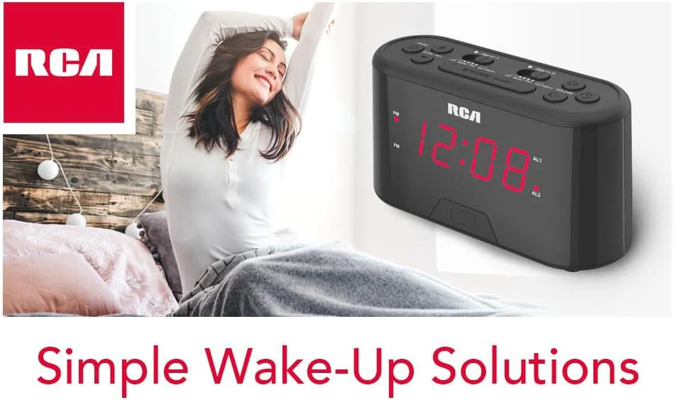 RCA AM/FM Alarm Clock Radio w/Red LED And Dual Wake - Black - Image 3