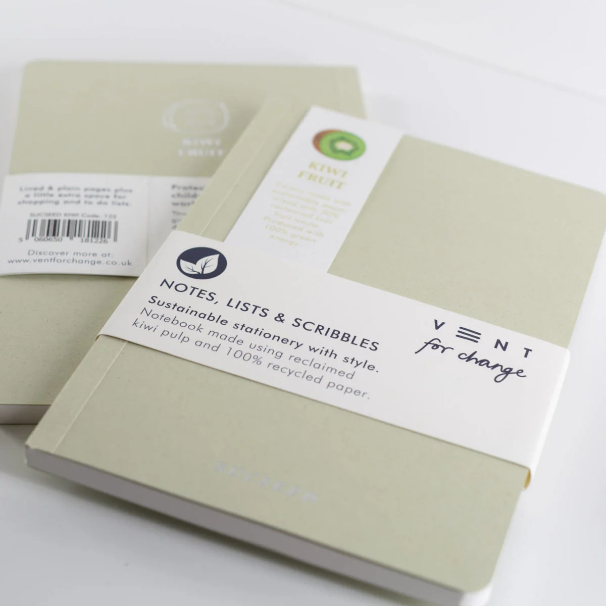 Vent For Change Recycled A6 SUCSEED Notebook – Kiwi Fruit – 8" x 4" – 160 Pages - Image 2