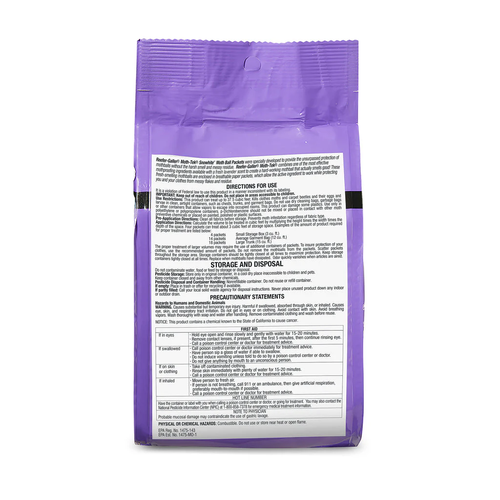 Reefer-Galler Moth-Tek Snowhite Paper Covered Moth Ball Packets - Lavender Scented - 12oz Bag - Image 3