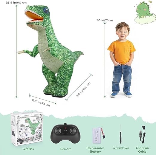 Remote Control Inflatable T-Rex Dinosaur Toy – 30" Tall – Blue/Green – Each Sold Separately - Image 4
