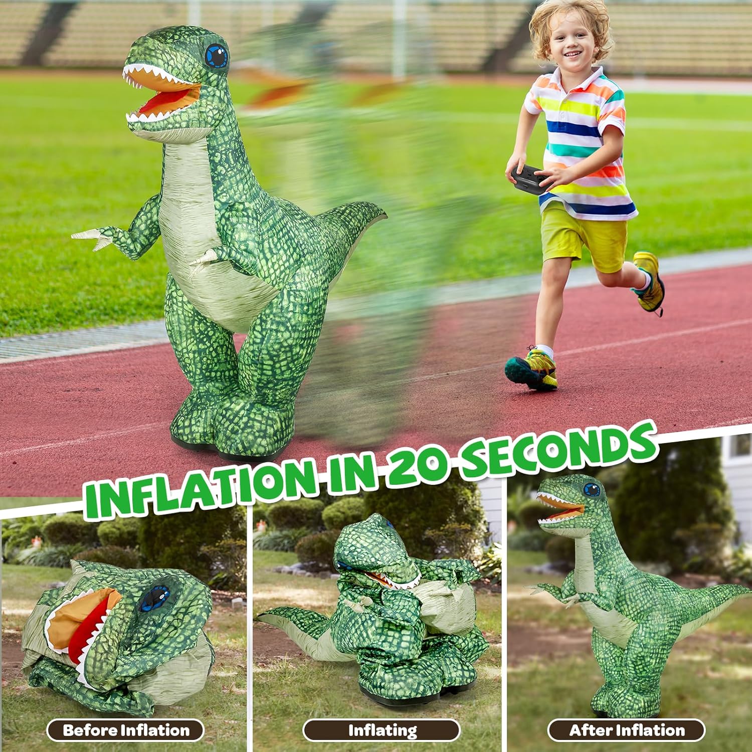 Remote Control Inflatable T-Rex Dinosaur Toy – 30" Tall – Blue/Green – Each Sold Separately - Image 6