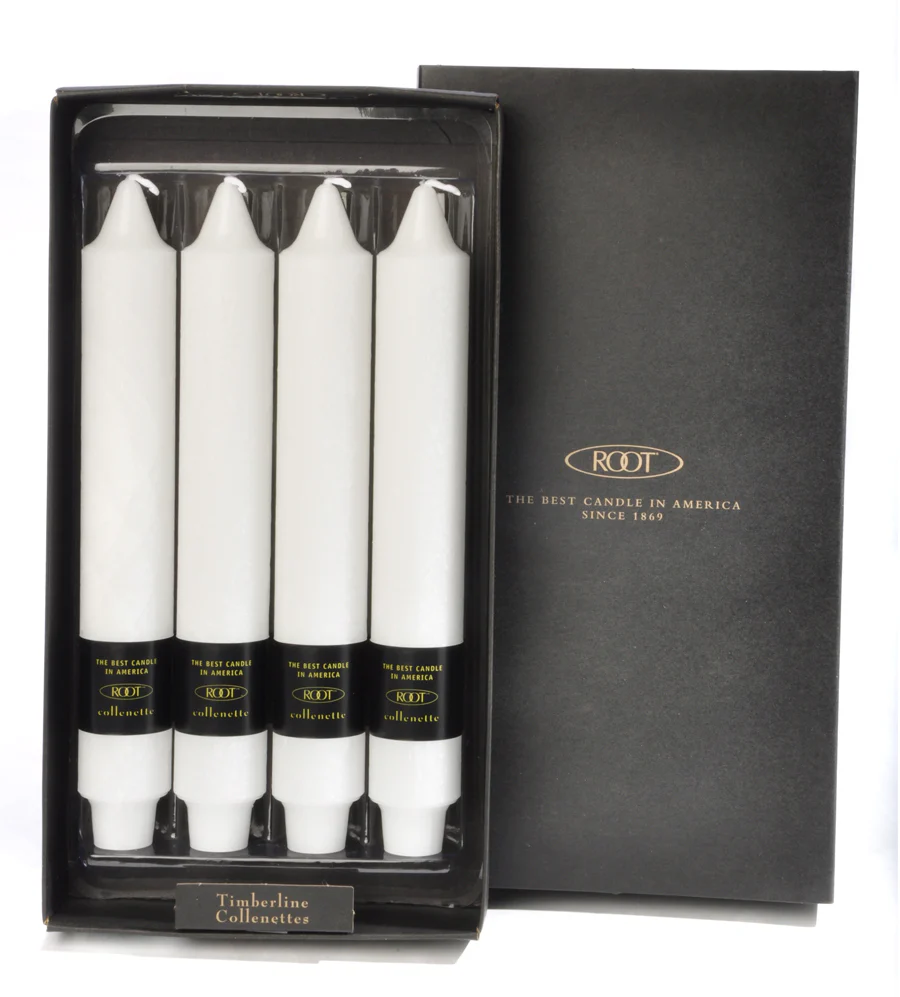 Root Timberline Collenette Candle – White – 9" – Box of 4