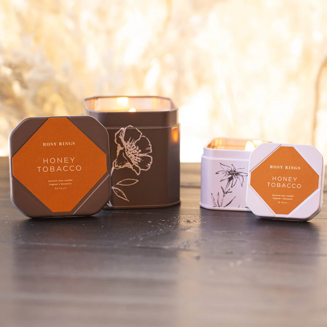 Rosie Rings Petite Tin Candle - 3oz. – Honey Tobacco - Image 3