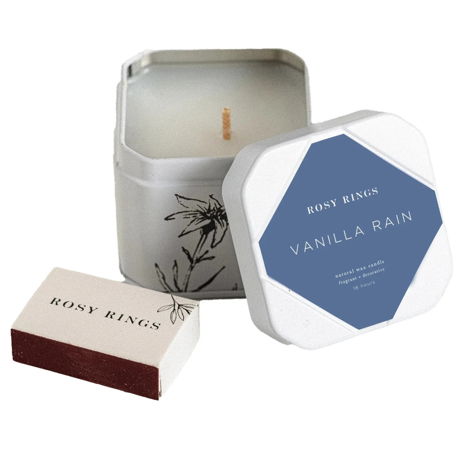 Rosie Rings Petite Tin Candle - 3oz. β Vanilla Rain
