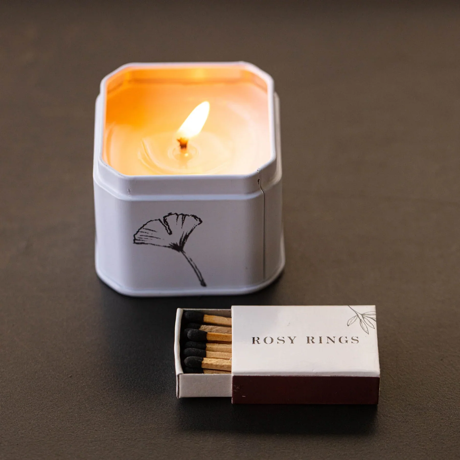 Rosie Rings Petite Tin Candle With Matches – 3oz. – Roman Lavender - Image 3
