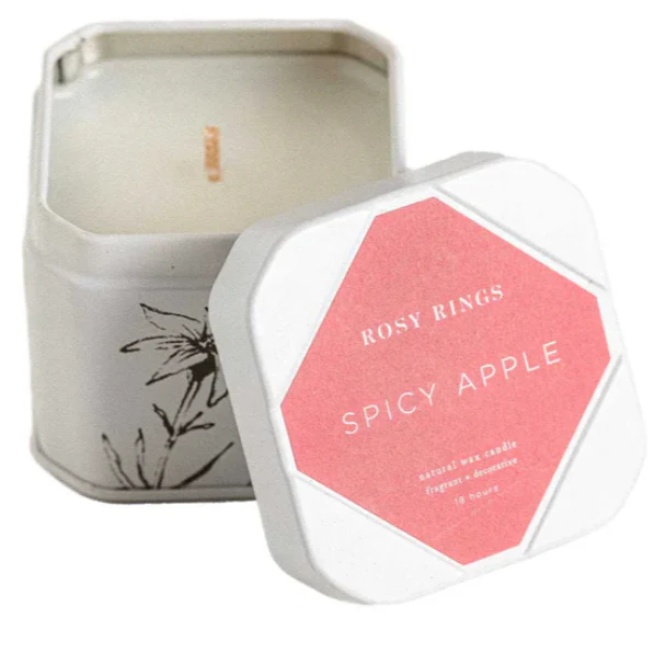 Rosie Rings Petite Tin Candle With Matches β 3oz. β Spicy Apple