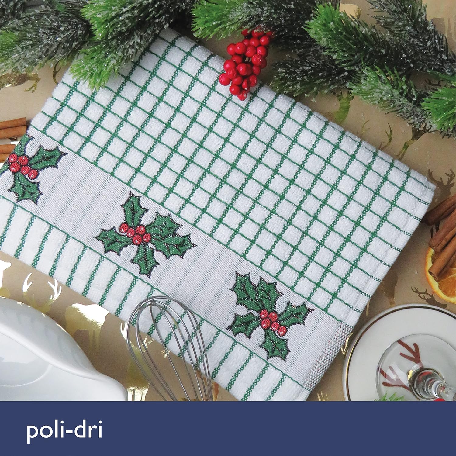 Samuel Lamont Poli Dri 100% Cotton Dish Towel – Holly Leaves – 2pk - Image 5