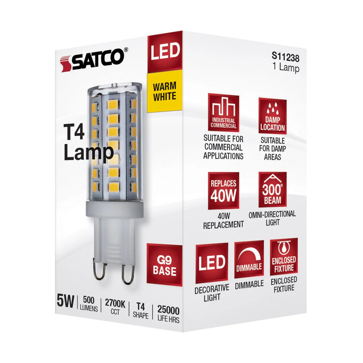 Satco LED 40W Equivalent G9 Double Loop Halogen Replacement Light Bulb - 5w Dimmable – Clear – Warm White – 2700K - Image 3