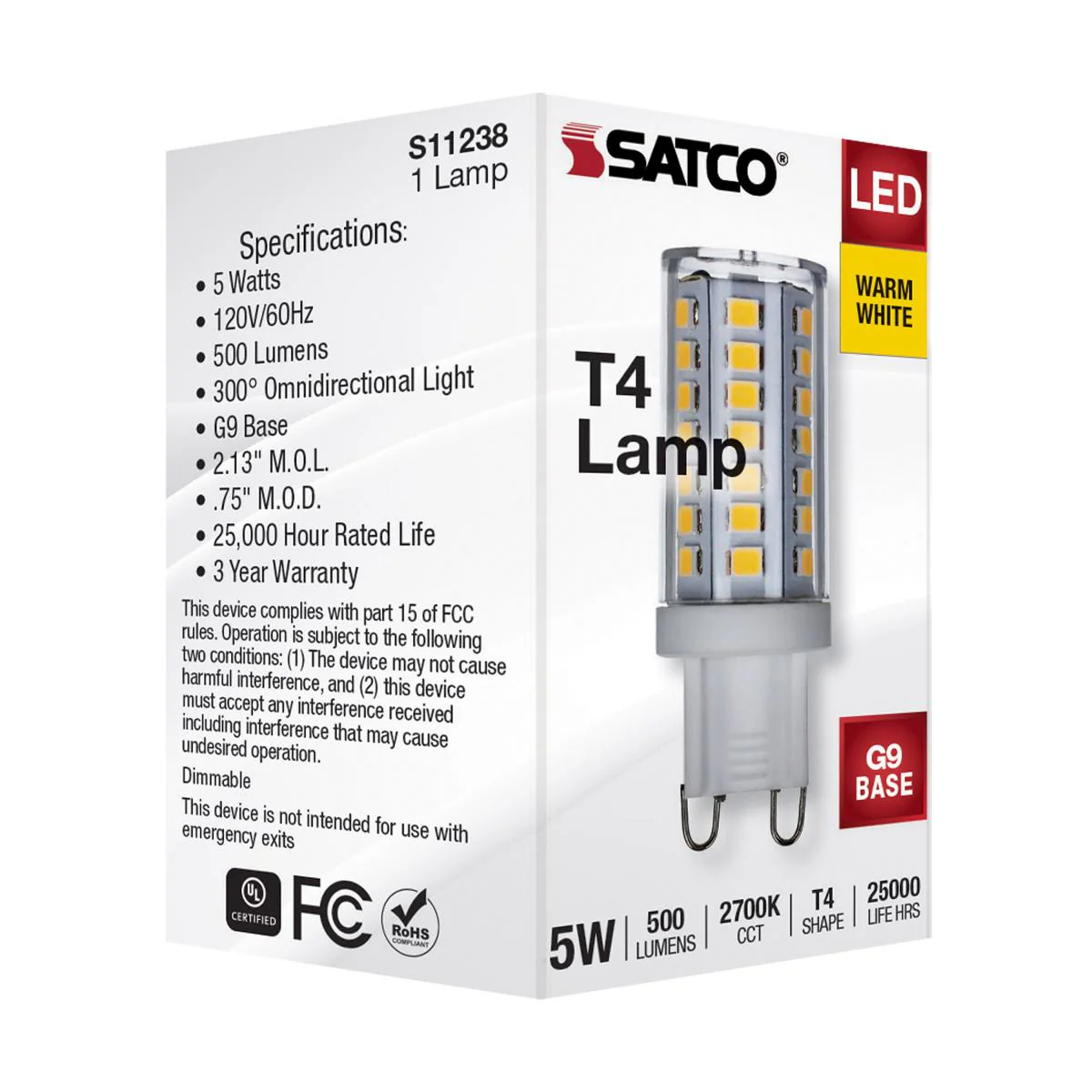 Satco LED 40W Equivalent G9 Double Loop Halogen Replacement Light Bulb - 5w Dimmable – Clear – Warm White – 2700K - Image 4