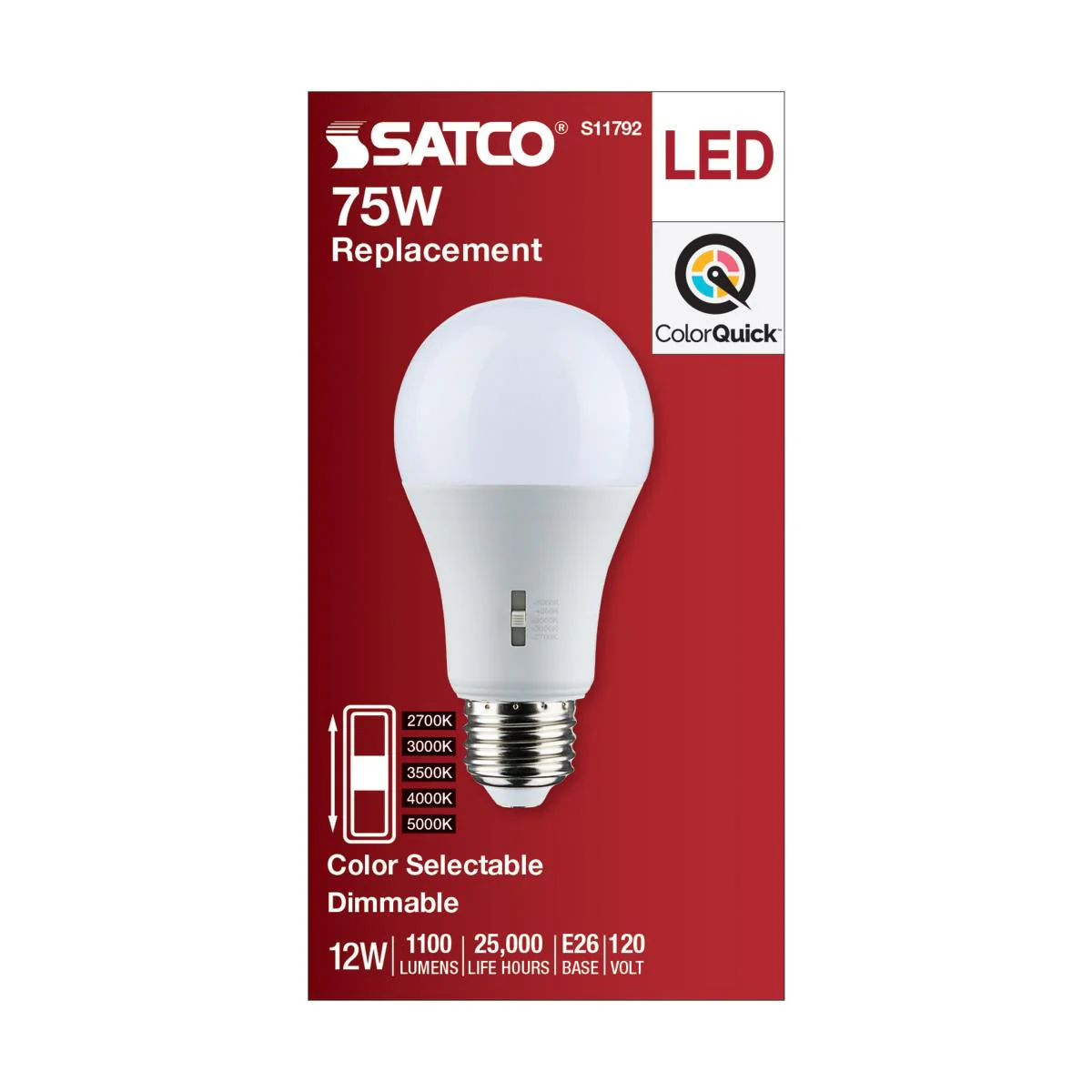 Satco LED A19 Color Selectable Light Bulb β 12W β 75W Equivalent β E26 Base β Dimmable - Image 2