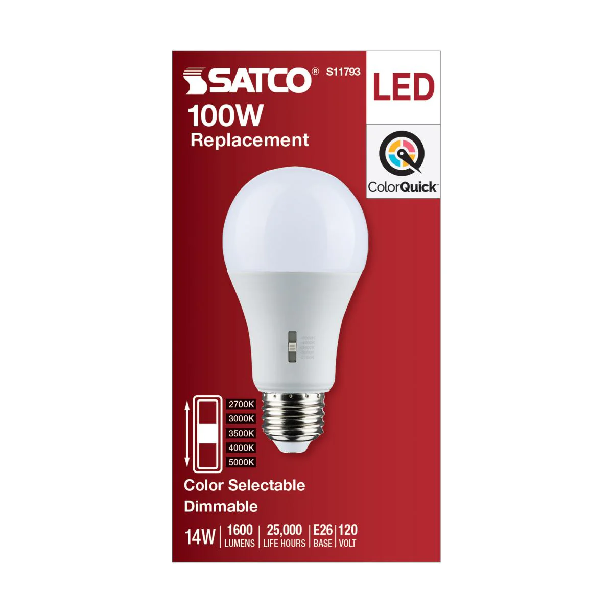Satco LED A19 Color Selectable Light Bulb β 14W β 100W Equivalent β E26 Base β Dimmable - Image 2