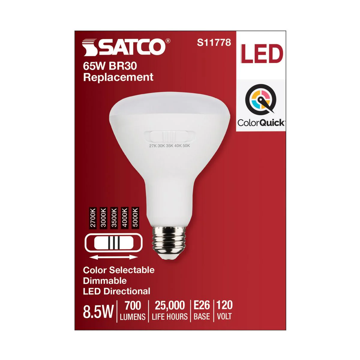 Satco LED BR30 Color Selectable Light Bulb – 8.5W – 65W Equivalent – E26 Base – Dimmable - Image 2