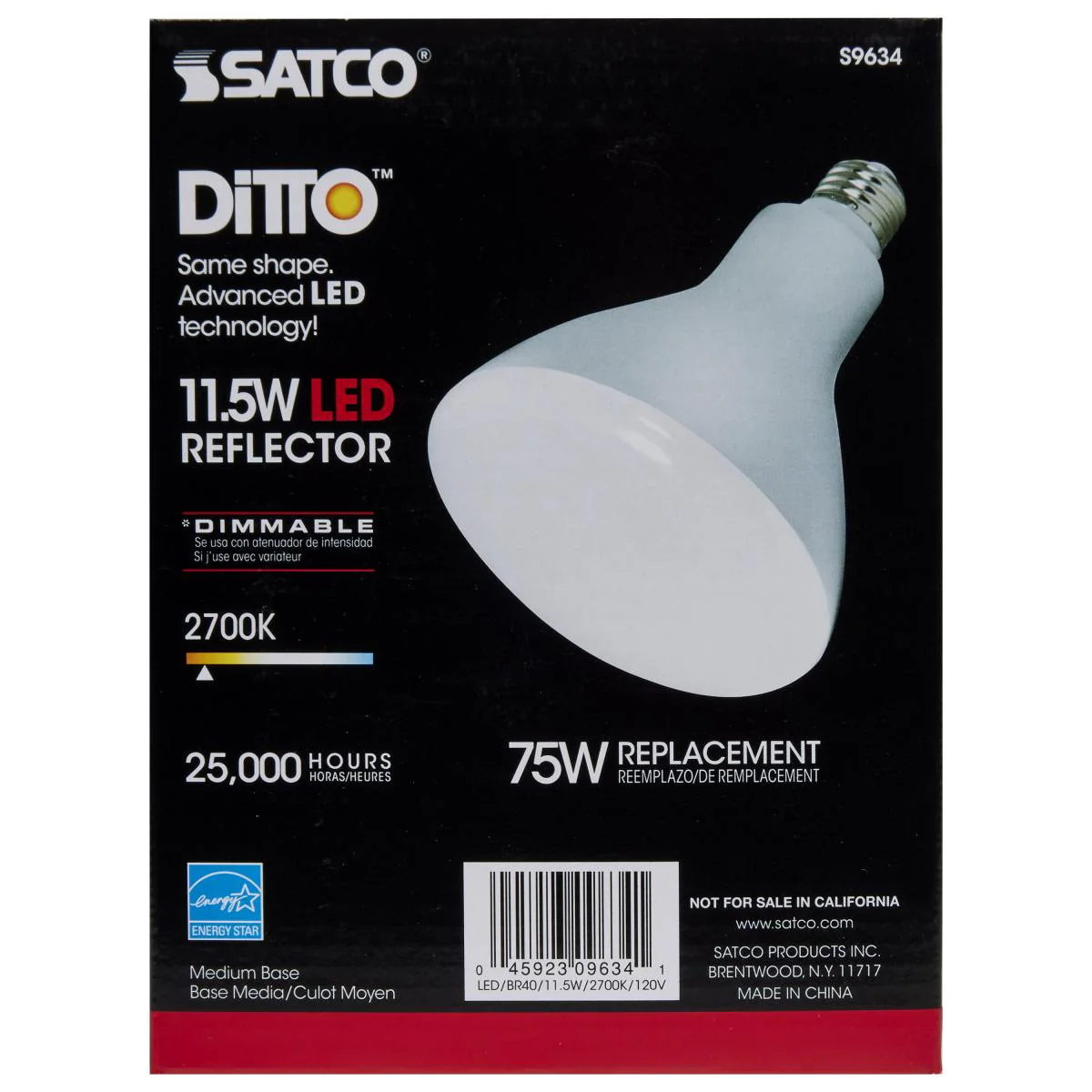 Satco LED BR40 Reflector Light Bulb – 11.5W – 75W Equivalent – E26 Base – Warm White – 2700K - Image 3