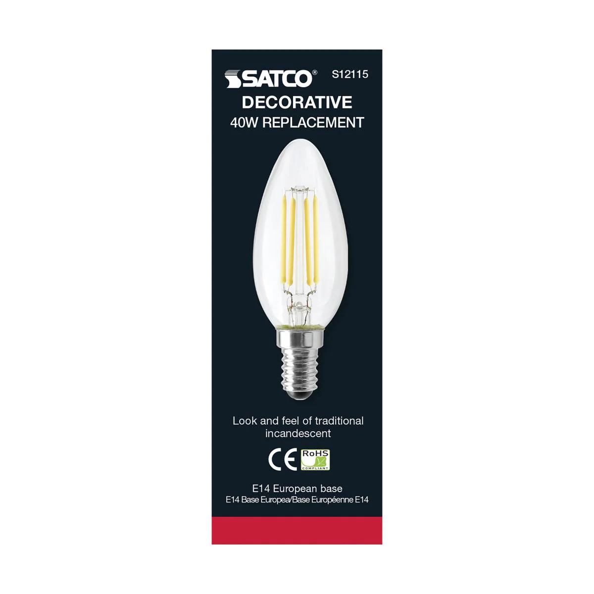 Satco LED European 40W Equivalent Torpedo Bulb – 4.5W – E14 Euro Base – Clear – 3000K - Image 3