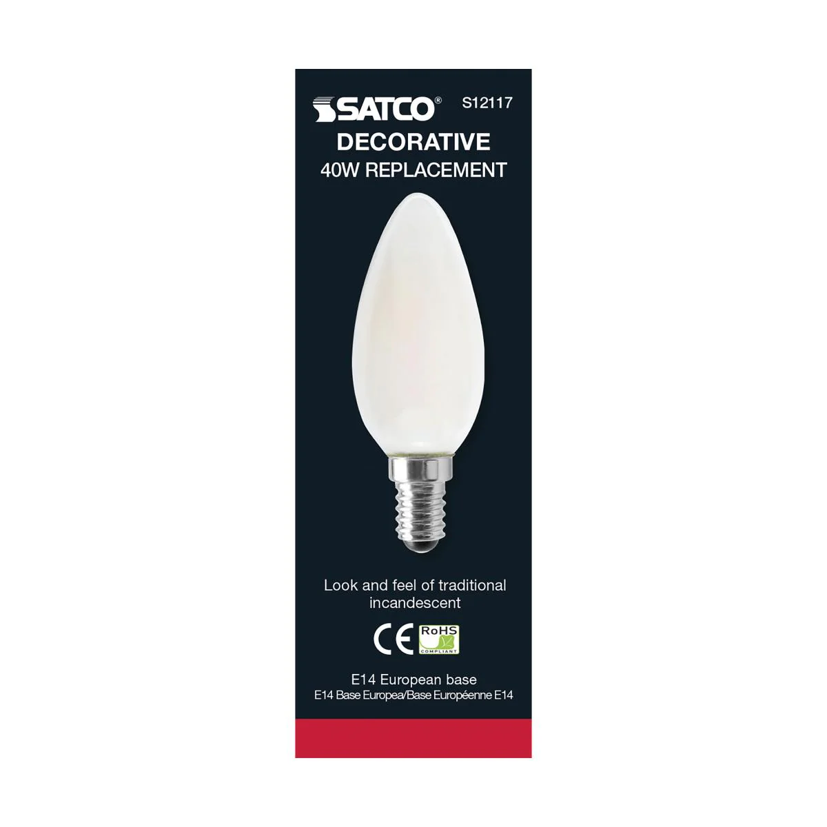 Satco LED European 40W Equivalent Torpedo Bulb – 4.5W –  E14 Euro Base – Frosted – Warm White – 3000K - Image 3