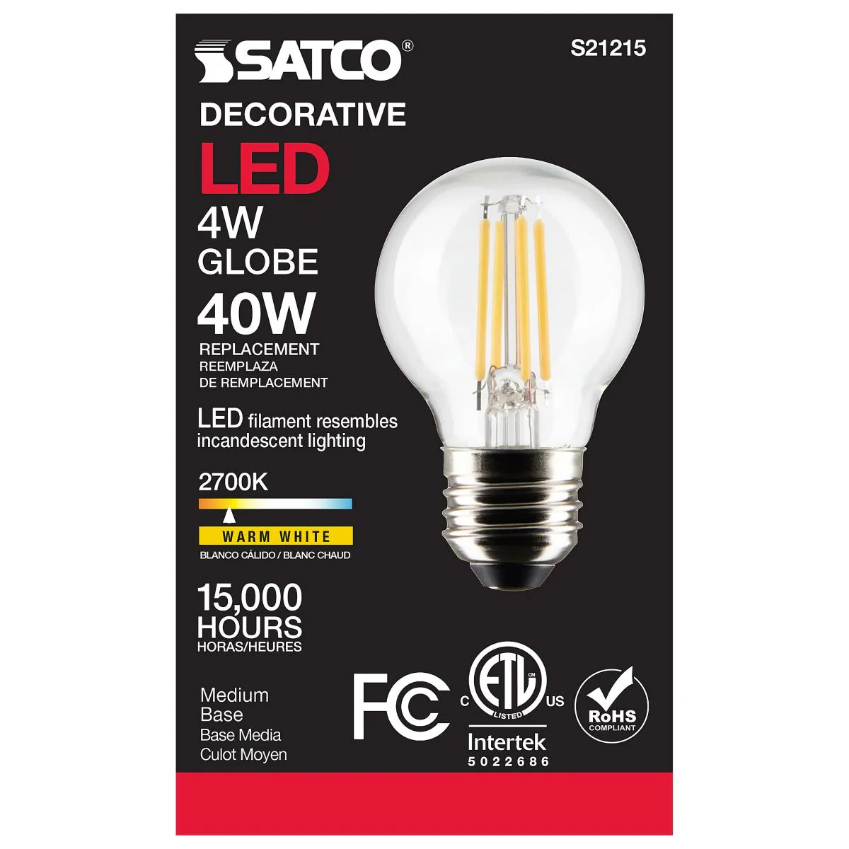 Satco LED G16.5 Globe Light Bulb Replacement – 4W – 40W Equivalent – E26 Base – Clear – 2700K - Image 3