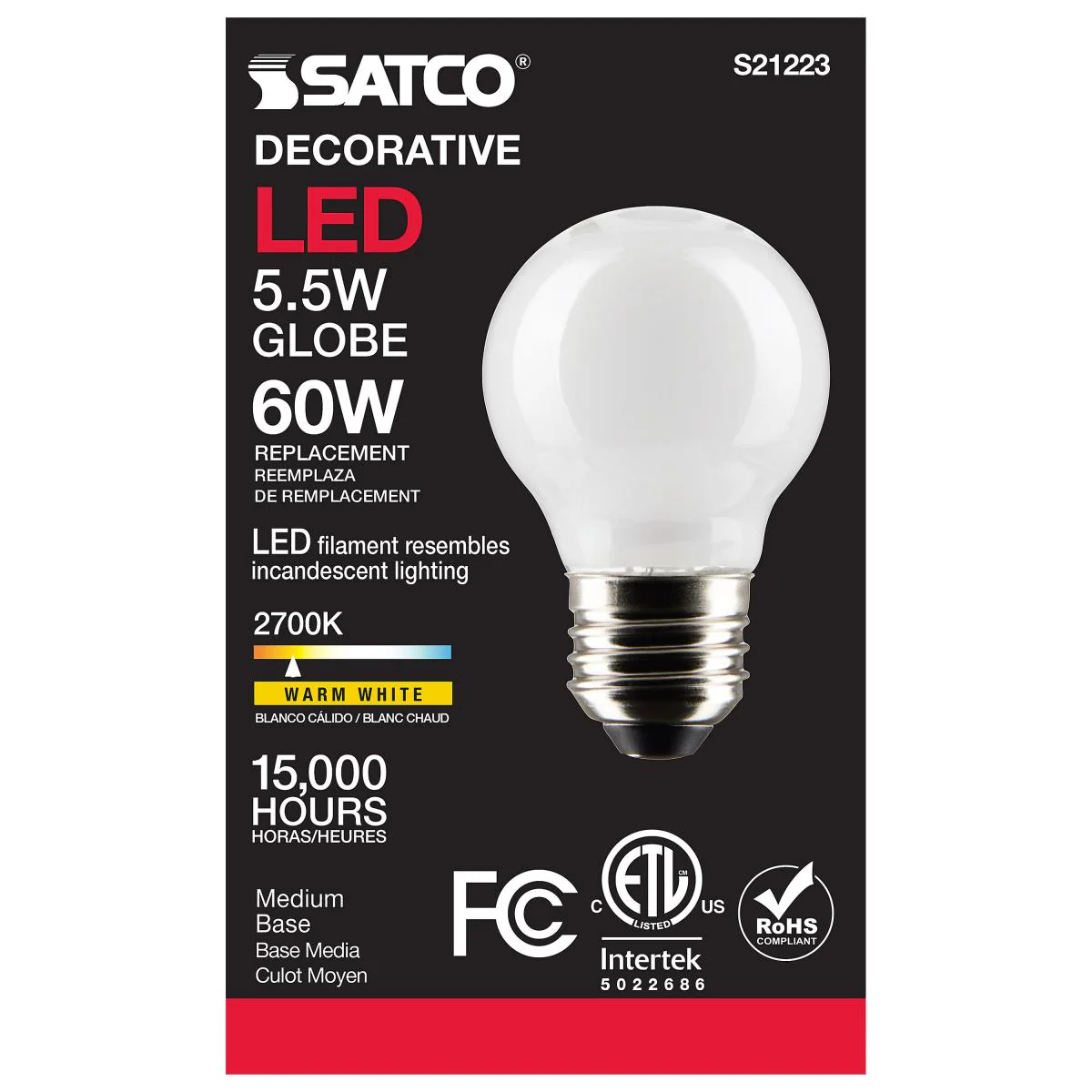 Satco LED G16.5 Globe Light Bulb Replacement – Frosted – 5.5W – 60W Equivalent – E26 Base – Warm White – 2700K - Image 3