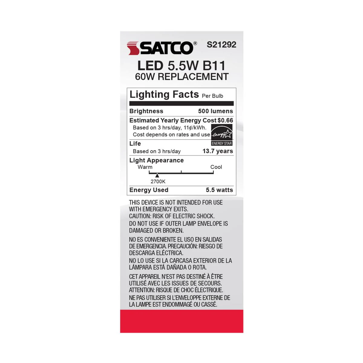 Satco LED Medium Base 60W Equivalent Torpedo Bulb – 5.5W – E26 Edison Base – Frosted – Warm White – 2700K - Image 4