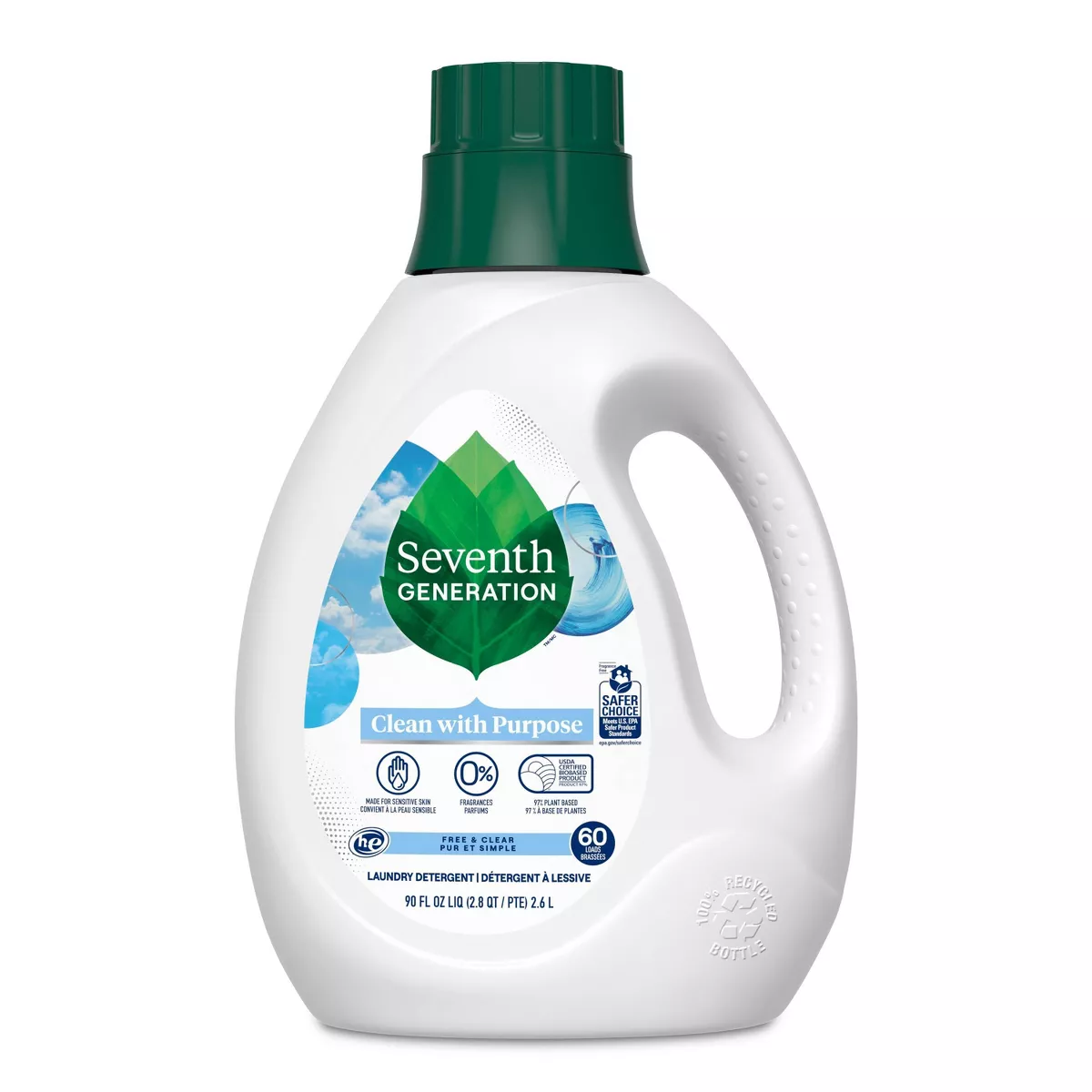 Seventh Generation Biodegradable Free & Clear Liquid Laundry Detergent β 90-oz.