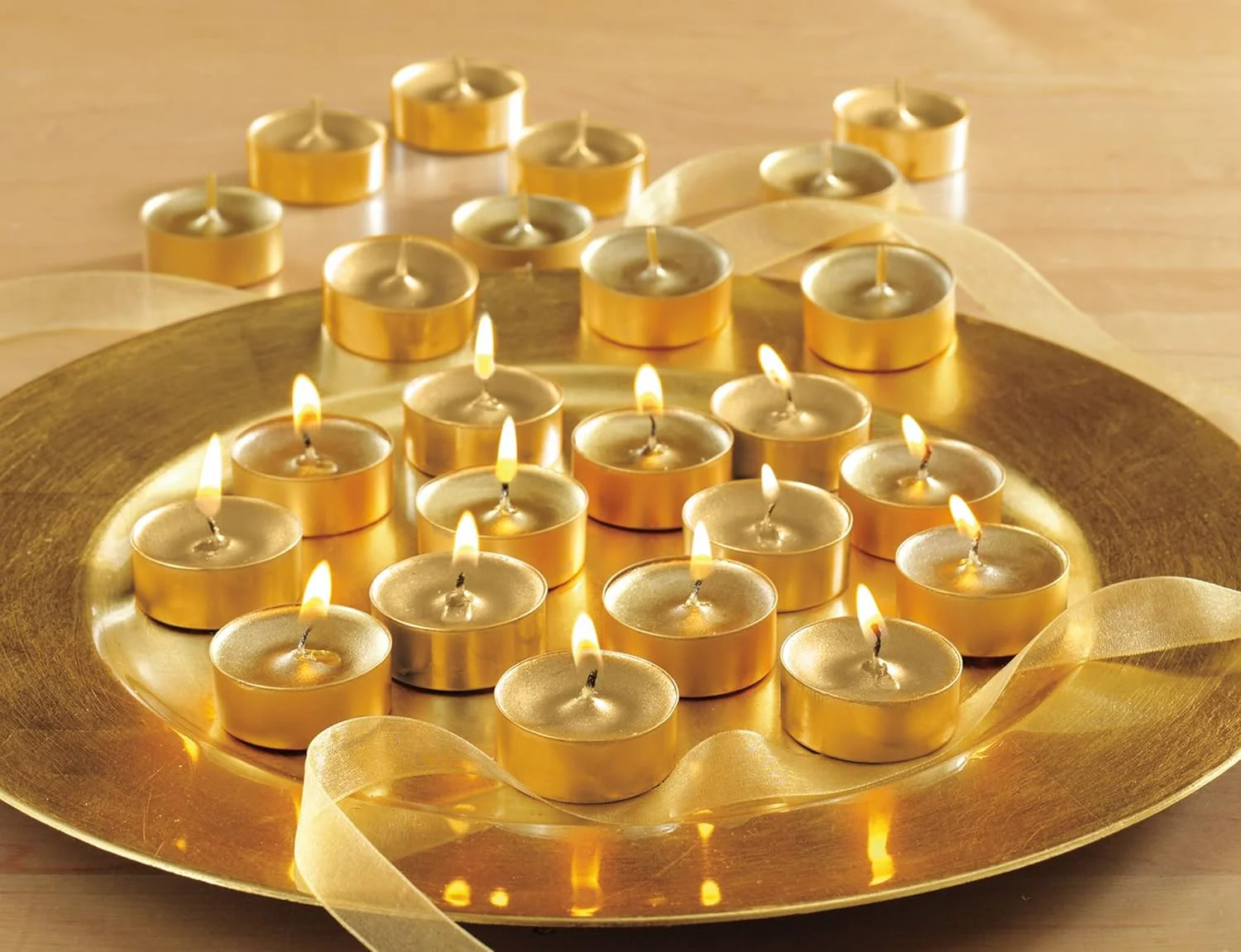 Shimmer Metallic Wax Tea Light Unscented Candles – Gold – 12-Pk. - Image 2