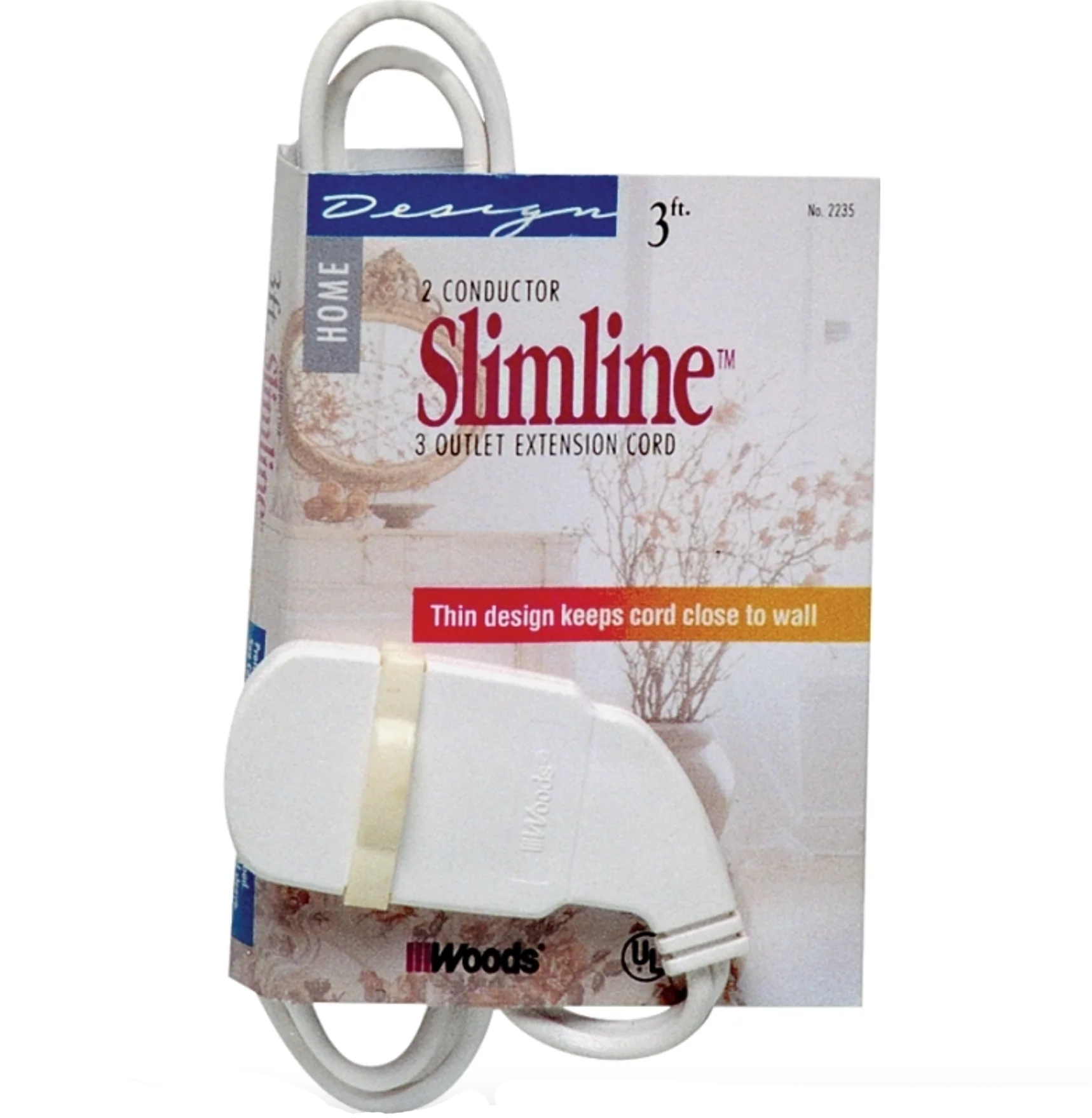 Slimline Flat Plug Extension Cord β 3 Outlet β 3ft. β White