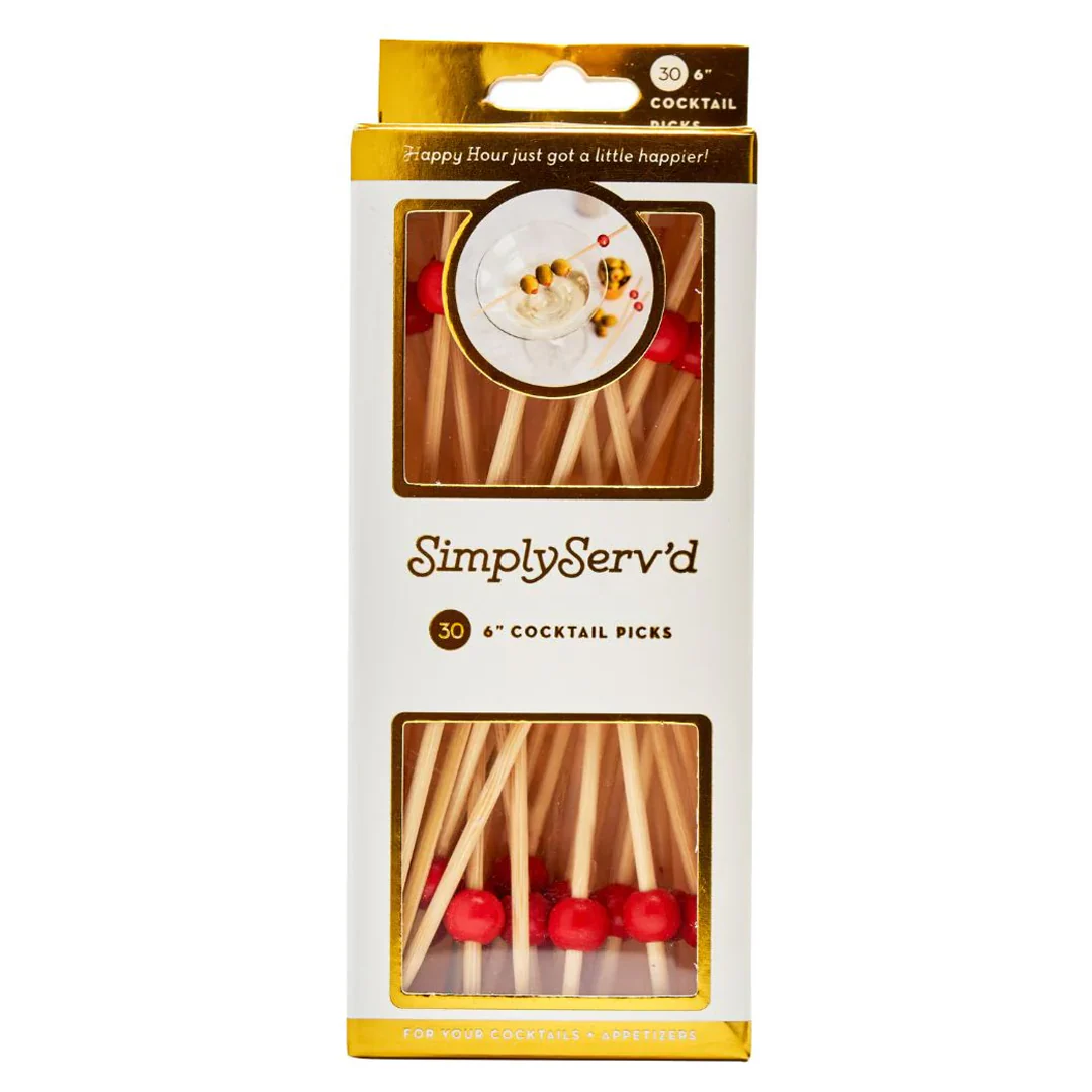 Sophistiplate Simply Served Wood Party Picks – 6 -Inch – Red – 30pk