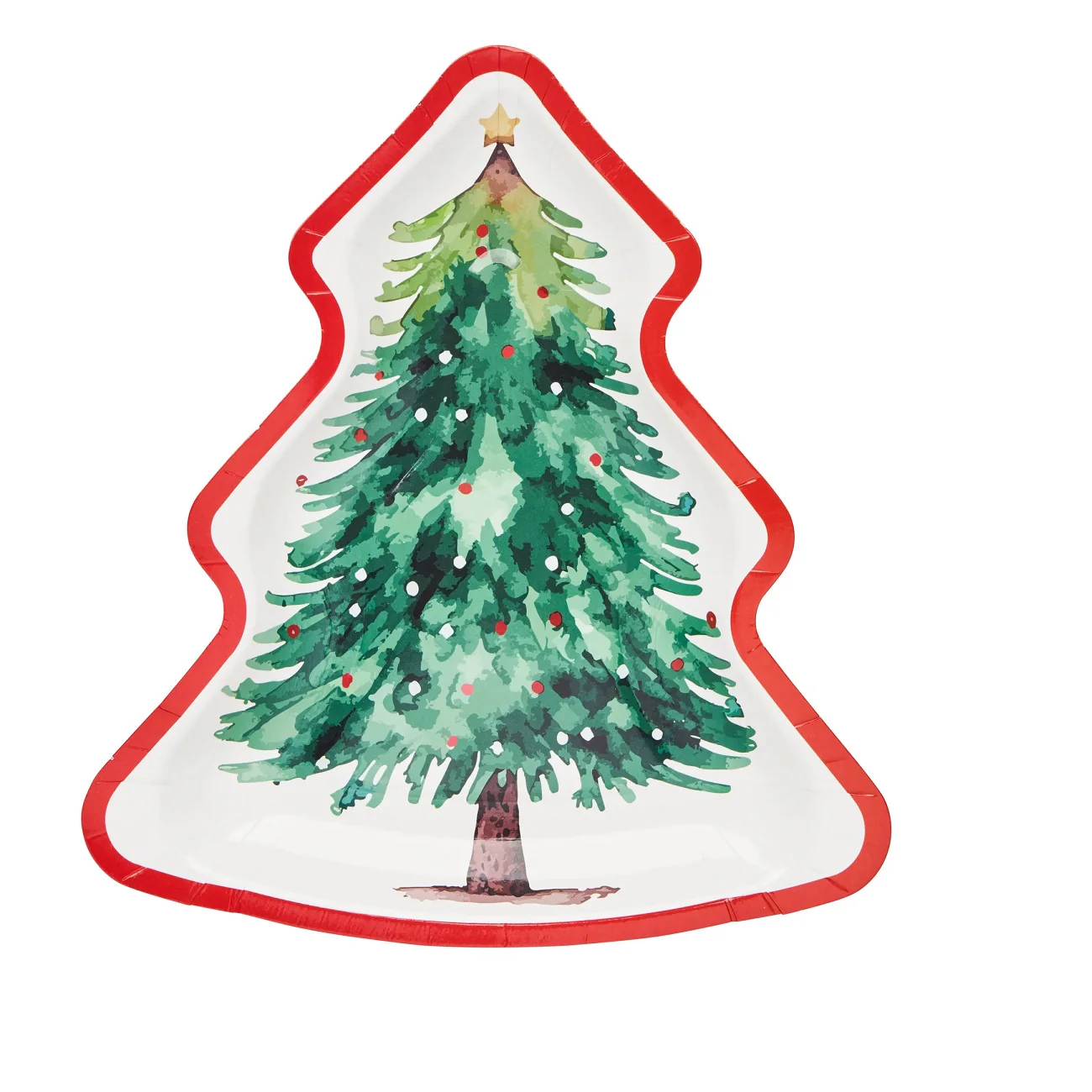 Sophistiplate Tree Die-Cut Paper Salad Plates – Merry & Bright – 4.5" x 8" – 8pk