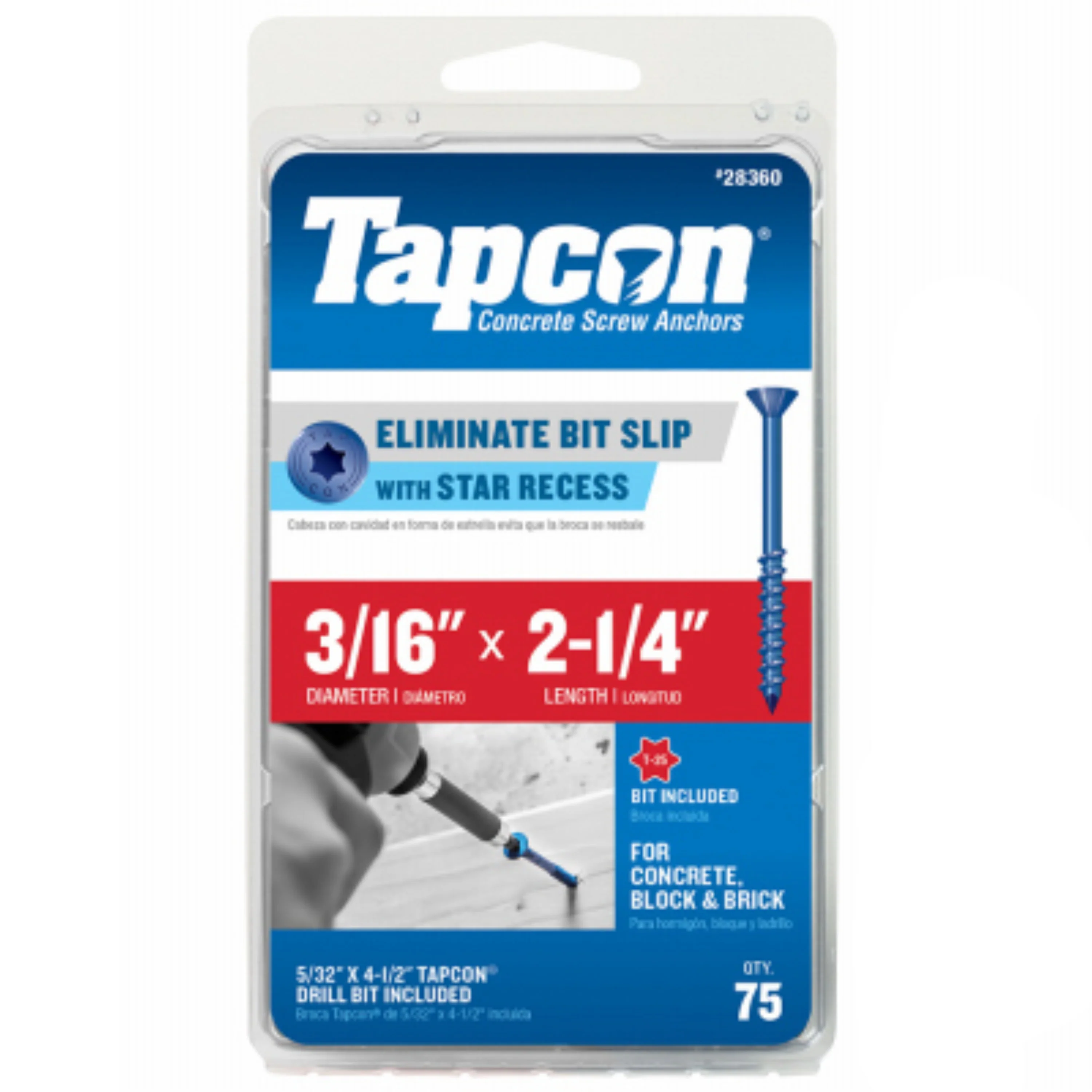 Star Drive Concrete Anchors – 3/16" x 2-1/4" – 75-Pk.