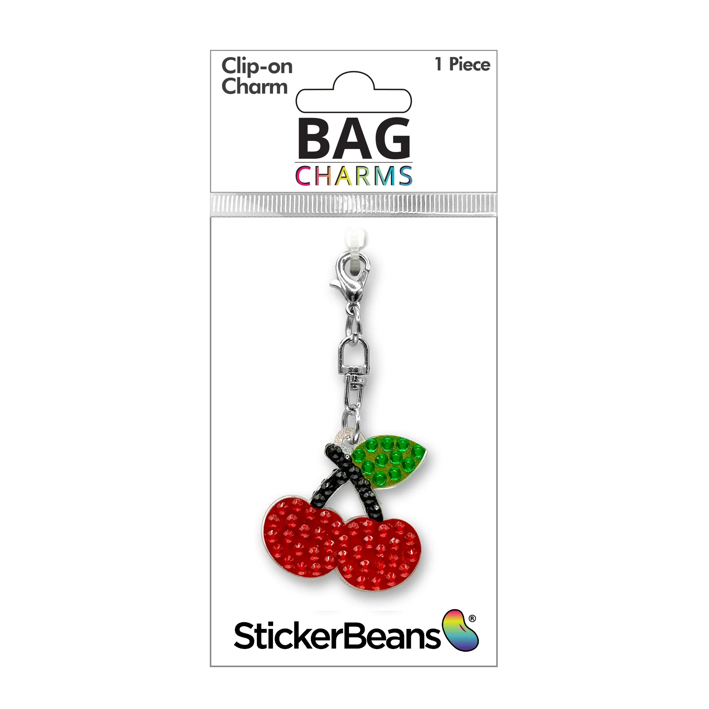 StickerBeans Clip on Sparkling Rhinestone Charms – Cherries - Image 2