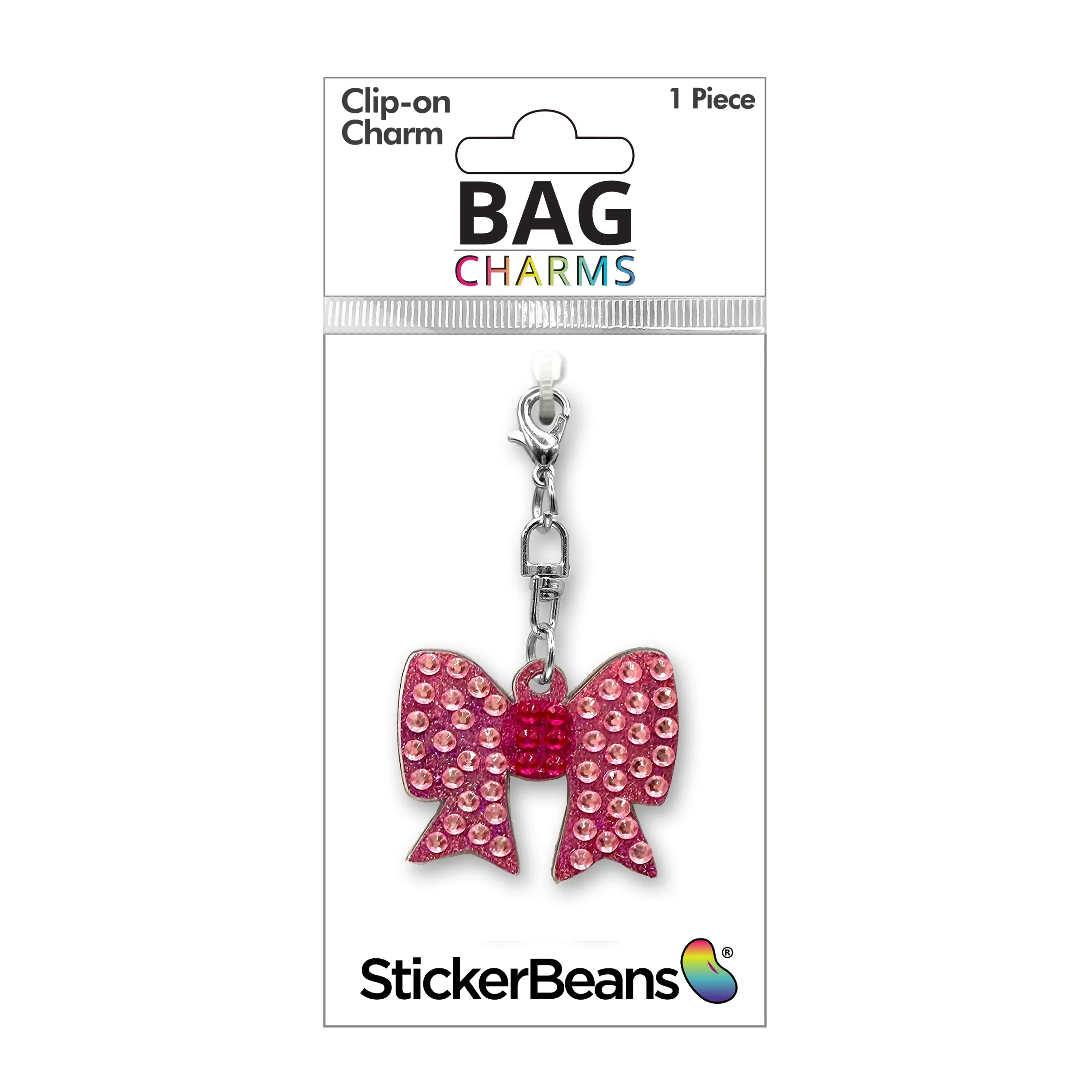StickerBeans Clip on Sparkling Rhinestone Charms – Pink Bow - Image 2