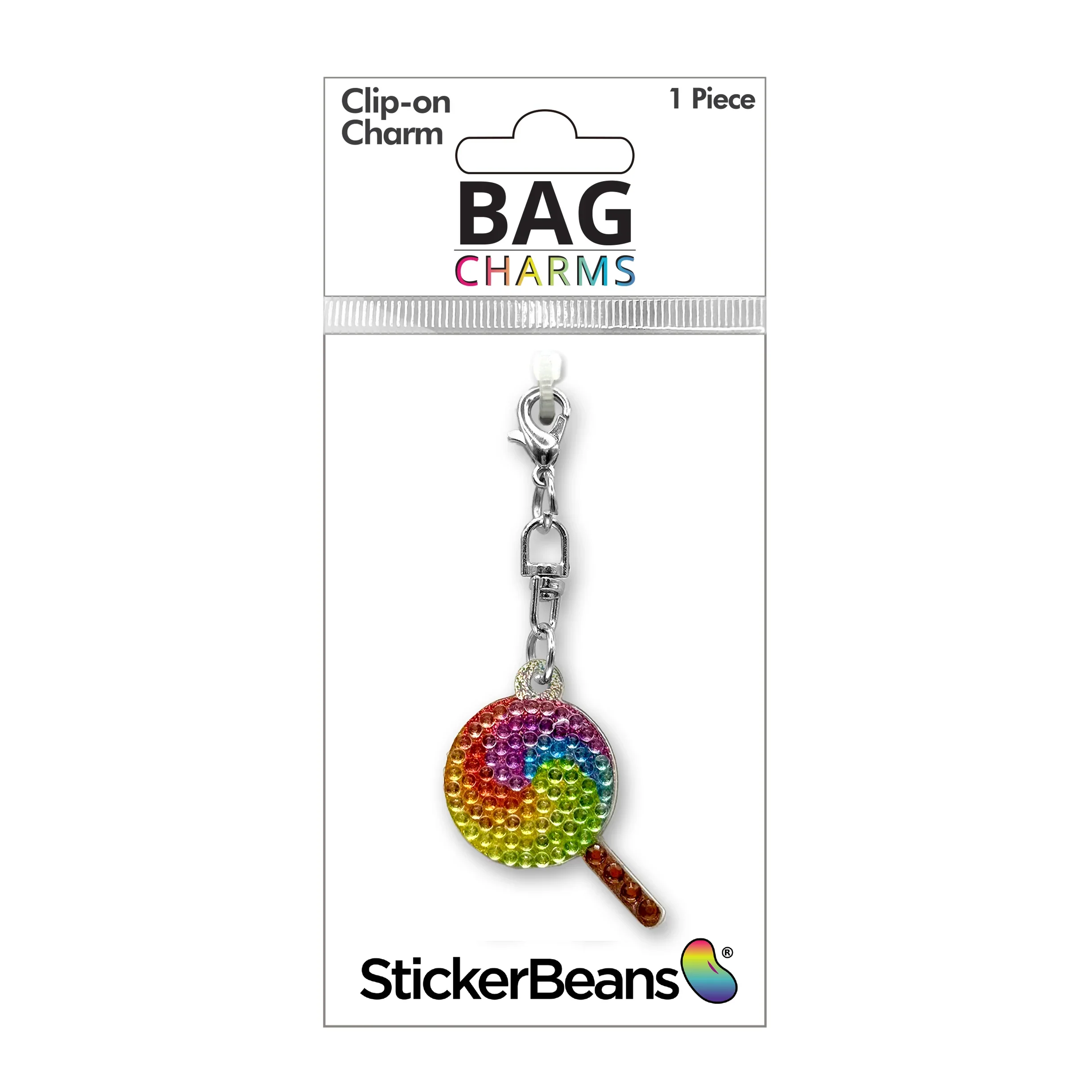 StickerBeans Clip on Sparkling Rhinestone Charms – Rainbow Lollipop - Image 2