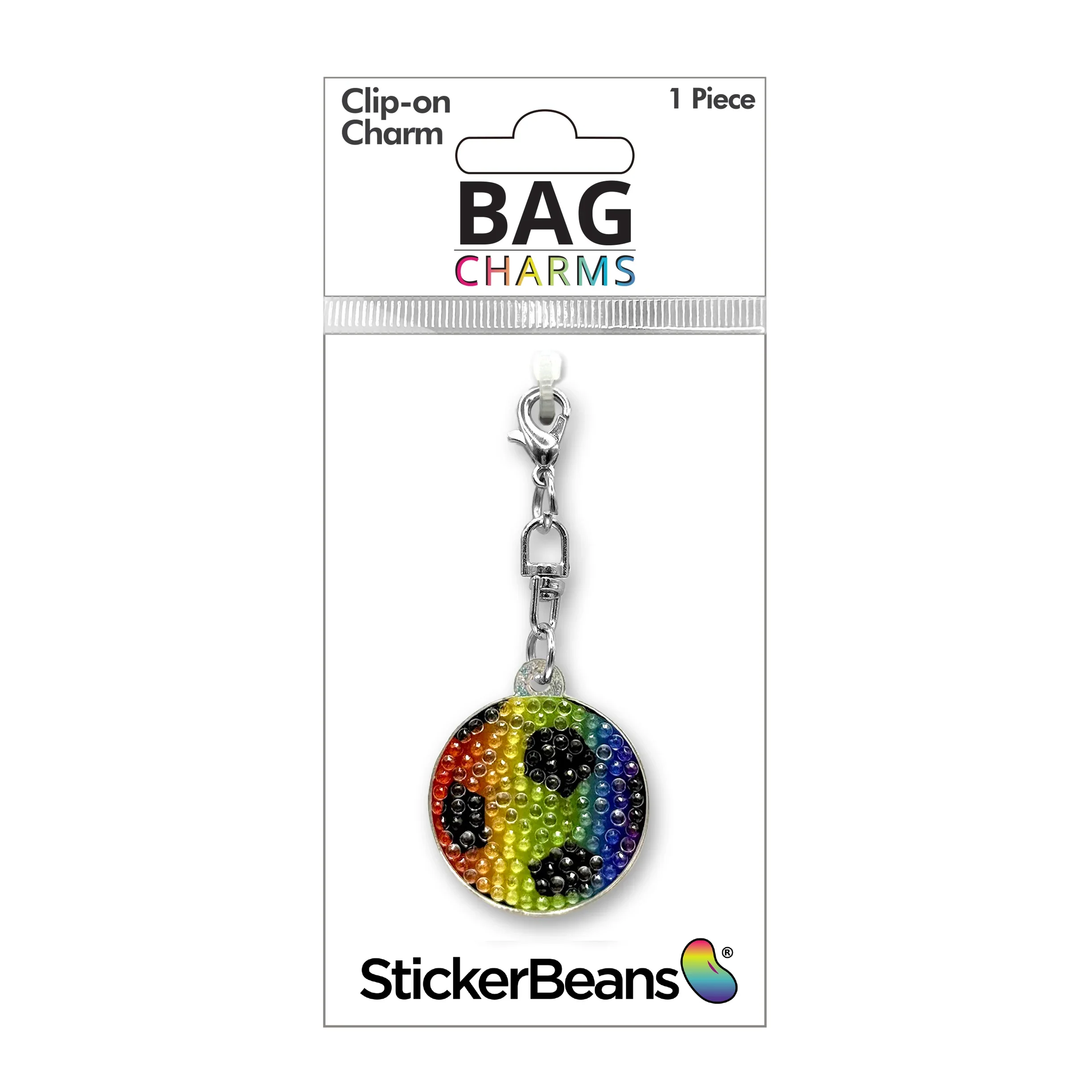 StickerBeans Clip on Sparkling Rhinestone Charms – Rainbow Soccer - Image 2