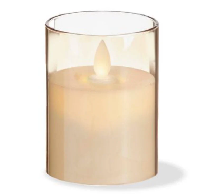 Tag Estella LED Glass Hurricane Candle β 3x4 β Amber