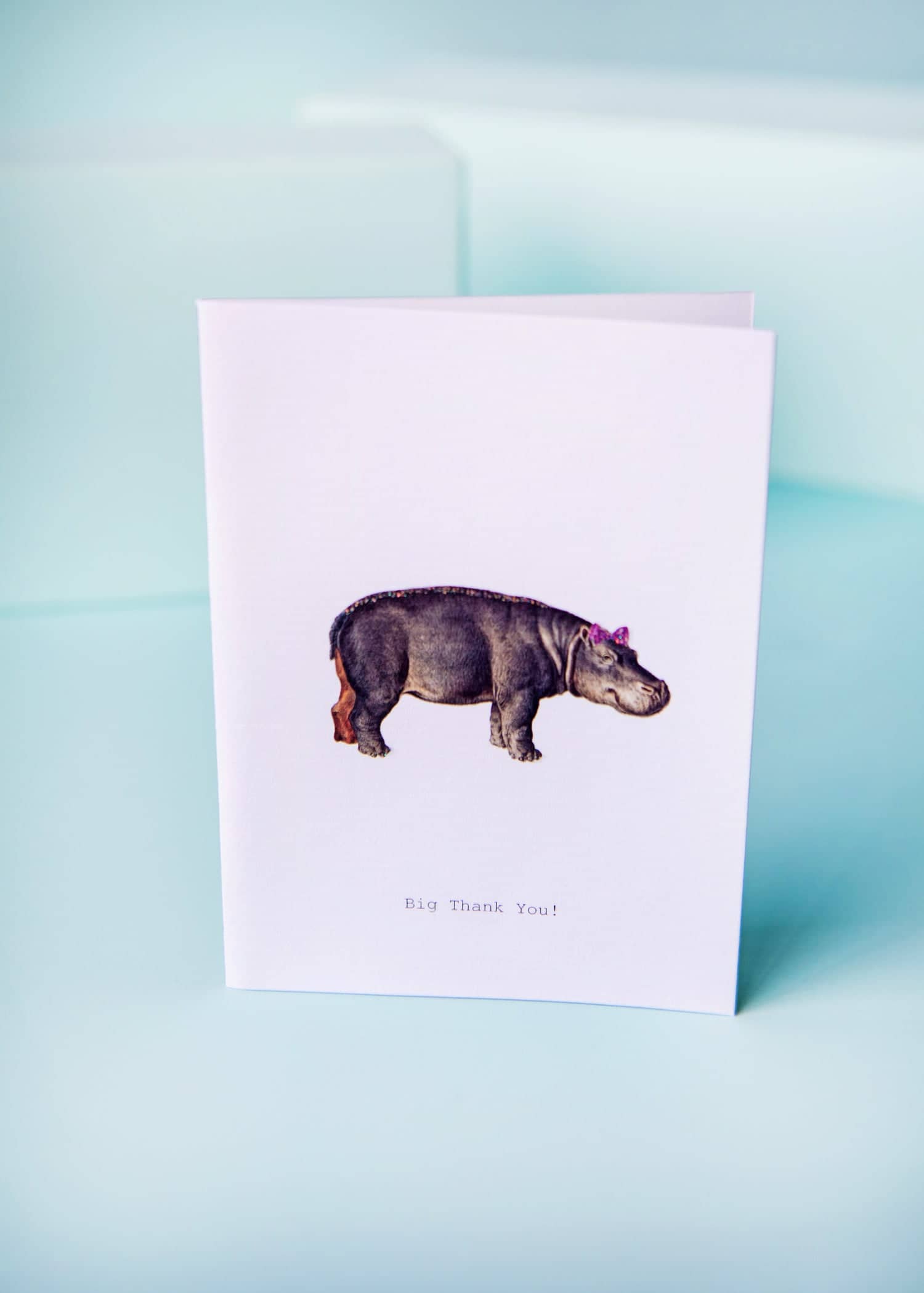 Thank You Hippo Glitter Greeting Card – 3.5" x 5" - Image 2