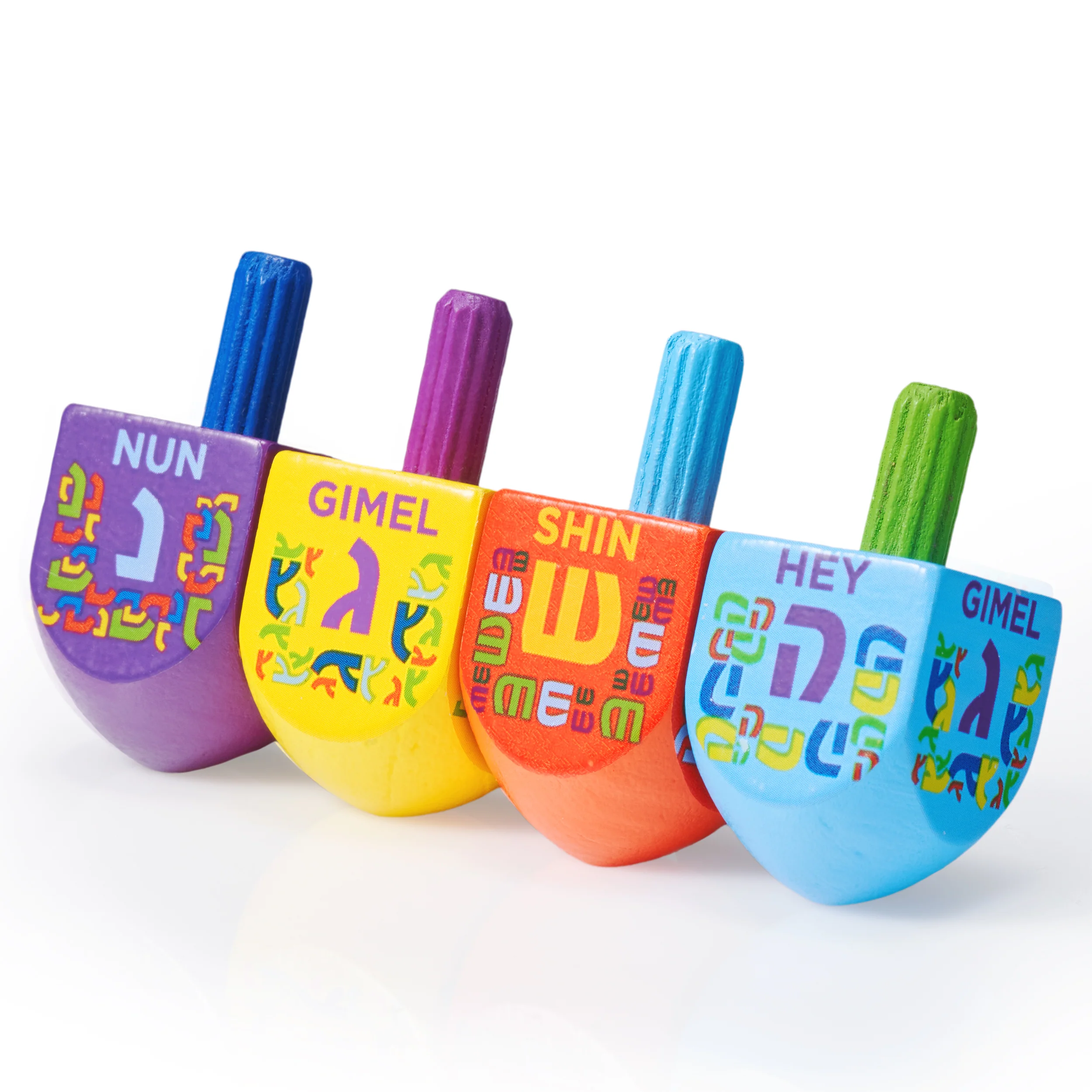 "The Dreidel Game" - 4 Small Painted Wood Dreidels - Image 2