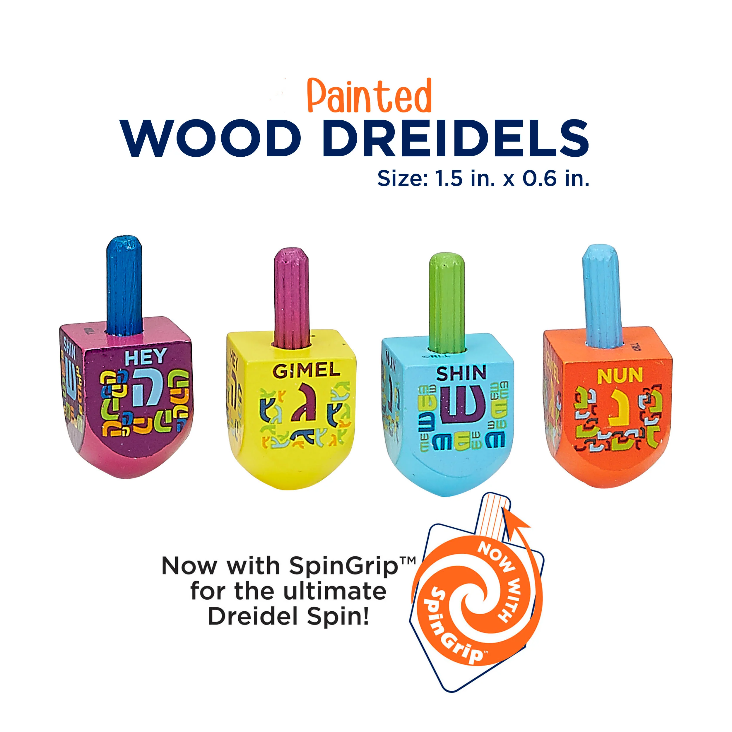 "The Dreidel Game" - 4 Small Painted Wood Dreidels - Image 3
