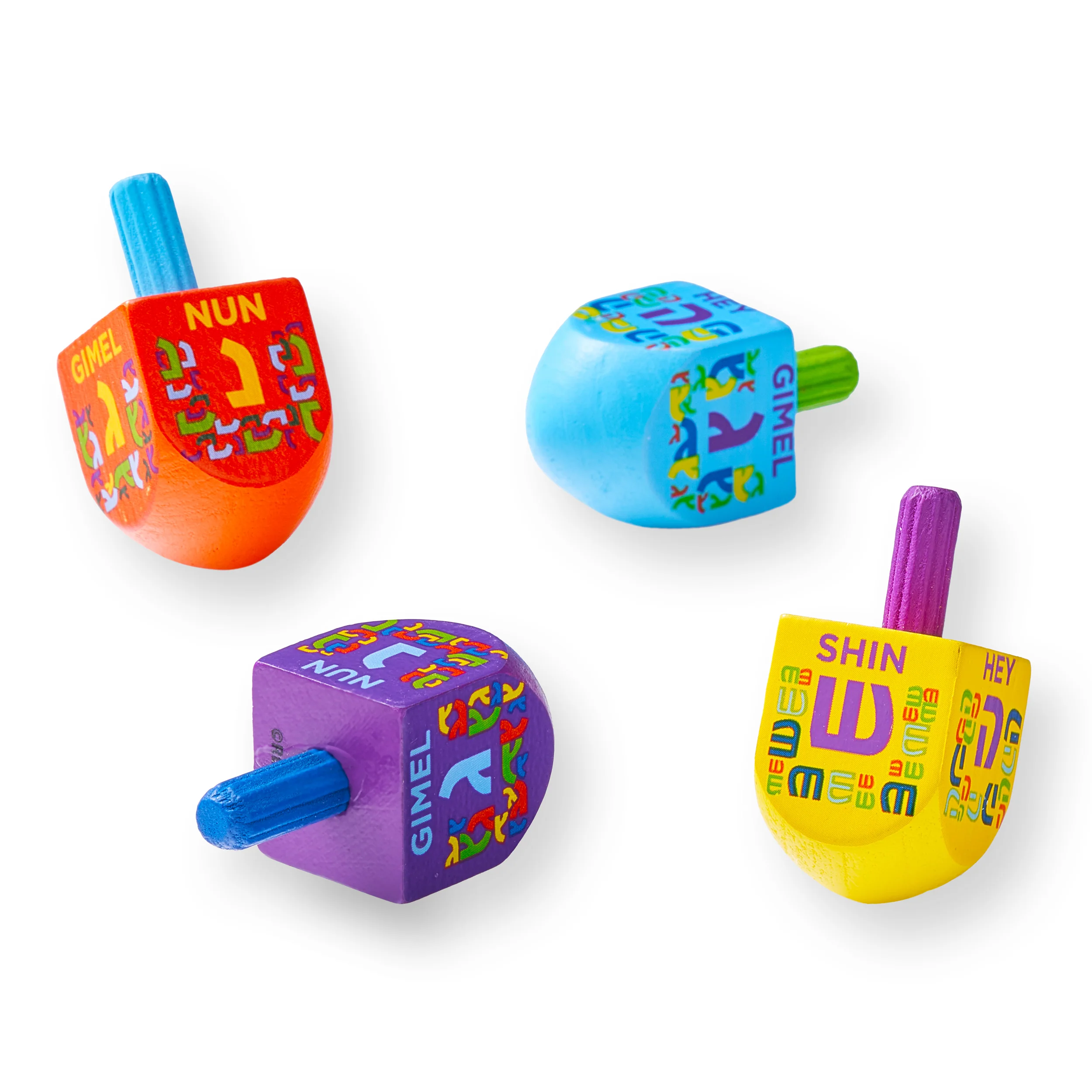 "The Dreidel Game" - 4 Small Painted Wood Dreidels - Image 4